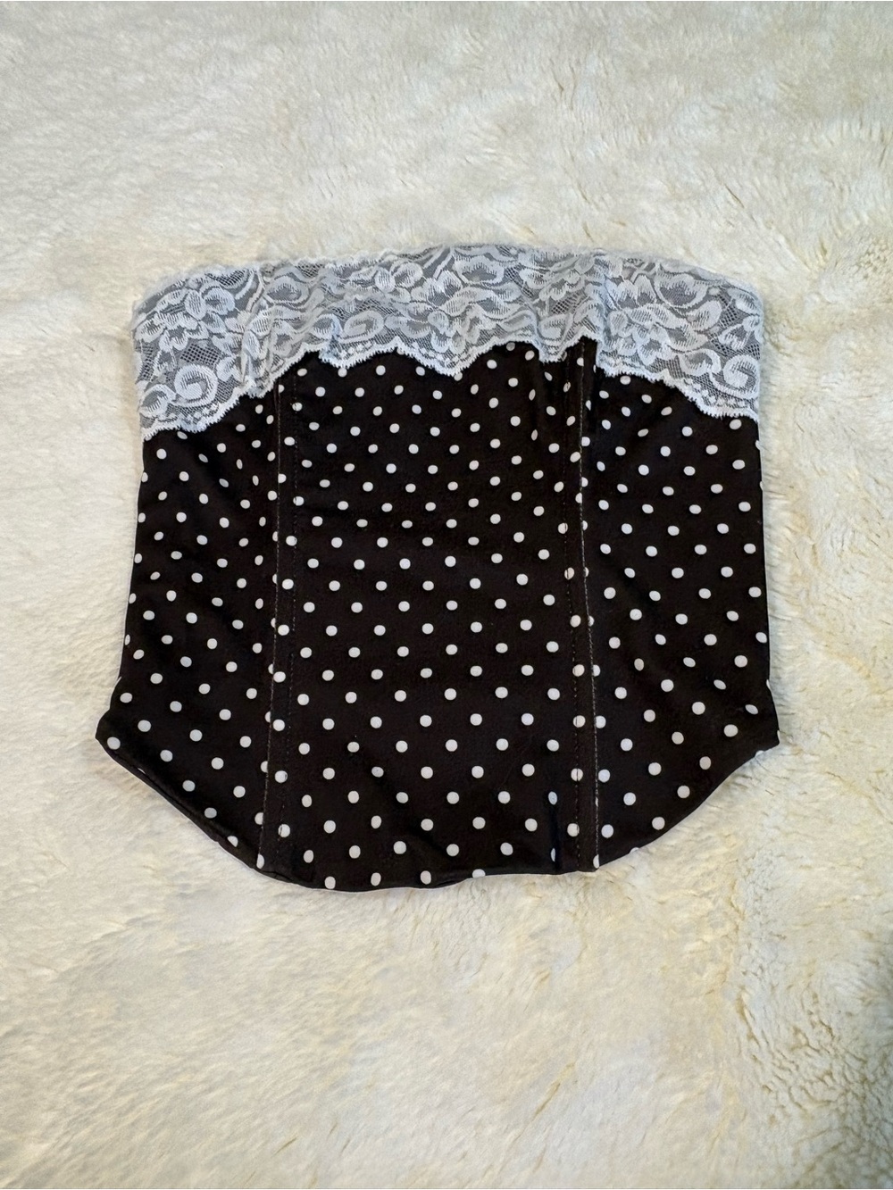 feather 11 Brown and White Polka Dot Lace corset crop top